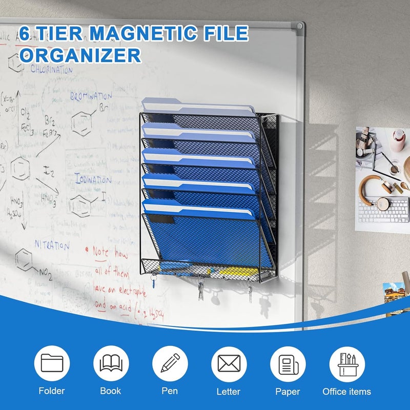 OUTWOLF Magnetic File Holder, 6-Tier Magnetic Wall Hanging File Organizer, Paper Folder Mail Organizer for Office, File Cabinets, Whiteboard, Fridge - Image 5